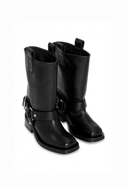 Ganni Biker Tubular Mid Shaft Boot Black